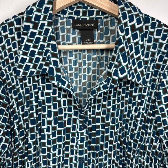 Lane Bryant Geometric Print Button Up Blouse Top Stretch Sz 18/20 Office Casual - Picture 2 of 11